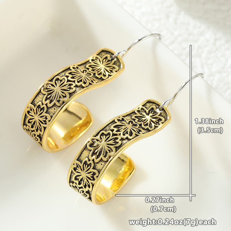 Boho Retro Ethnic Handmade Carving Print Hook Earrings